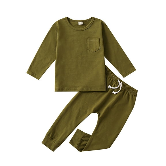 Otqutp Kids&nbsp;Clothes&nbsp;Set for Baby Unisex Cotton Solid Autumn Long Sleeve Pants Sleepwear Pullover Sweatshirt Set Clothes 1-4 Years