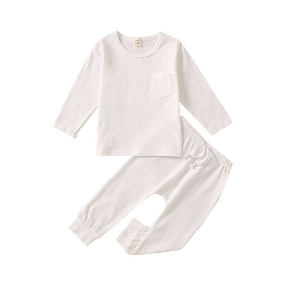 Otqutp Kids Clothes Set for Baby Unisex Cotton Solid Autumn Long Sleeve Pants Sleepwear Pullover Sweatshirt Set Clothes 1-4 Years
