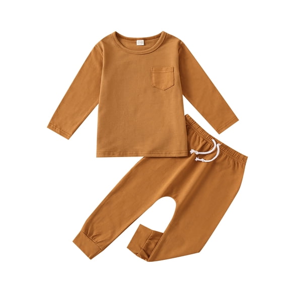 Otqutp Kids Clothes Set for Baby Unisex Cotton Solid Autumn Long Sleeve Pants Sleepwear Pullover Sweatshirt Set Clothes 1-4 Years