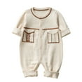 thumbnail image 1 of Otqutp Knitted Blouse for Children Baby Button Down Knitted Romper Cotton Long Sleeve Boy Girl Sweater Clothes Baby Splice Jumpsuit 1 Piece Outfits(Beige,0-3 Months), 1 of 3