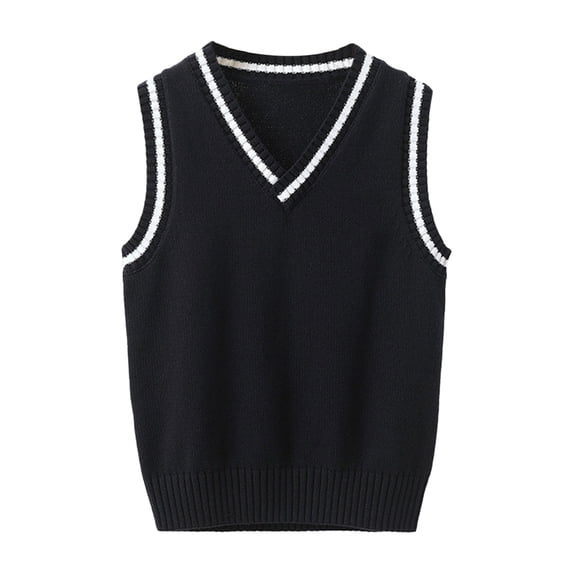 Otqutp Knitted Vests for Kids Boys Girls Striped Trim Sleeveless V Neck Waistcoat Autumn Winter Fashion Sweater Gilet