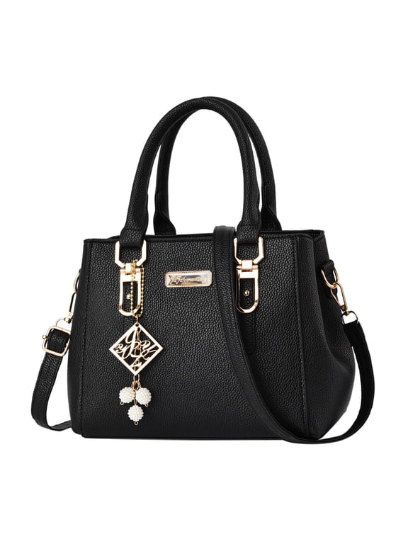 Ladies Satchel Shoulder Bag Casual PU Leather Messenger Bag Large Capacity Handbag Fashion Women's Messenger Bag(Black,One Size)