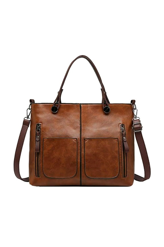 Ladies Vintage Leather Shoulder Bag Large Capacity Tote Bags Women's Crossbody Bag Multi Pocket Shoulder Handbag for Casual Traveling Hiking(Brown,One Size)