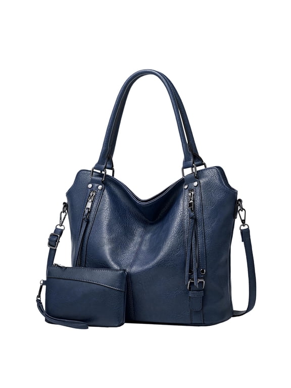 Large Purses for Women PU Leather Shoulder Handbags Crossbody Tote Bags Women'S Fashion Crossbody Bag Casual Soft Bag Women's Tote Bag(Blue,One Size)