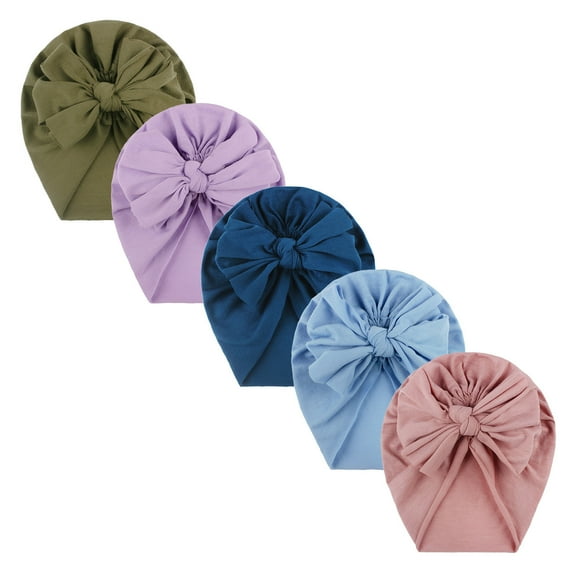 Otqutp Lightweight Hat for Toddler Kids Baby Girls Solid Bow Knotted Hat Beanie Headwear Accessories 5PCS for 0 to 3 years
