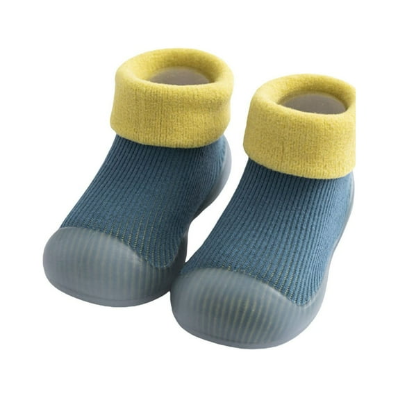 Otqutp Little Boys Lightweight Sneakers Toddler Baby Shoes Socks Solid Color Patchwork Knitted Plush Baby Socks Shoes for 0 To 3 Years(Green,12-18Months)