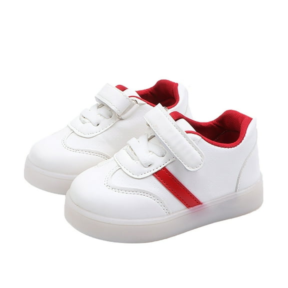 Otqutp Little Boys Soft Sole Sneakers Children's Light Shoes Children's Shoes Boys and Girls Light Casual Shoes Board Shoes Colorful Flash Shoes(Red,18-24 Months)