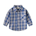 thumbnail image 1 of Otqutp Little Children Button Down Shirts Toddler Boys Long Sleeve Fashion Plaid Shirt Tops Coat Outwear with Pocket for Boys Clothing(1-Blue,18-24 Months), 1 of 5