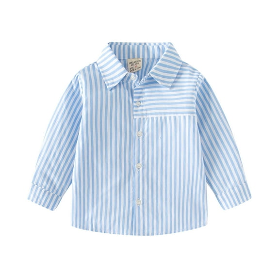 Otqutp Little Children Button Down Shirts Toddler Boys Long Sleeve Fashion Plaid Shirt Tops Coat Outwear with Pocket for Boys Clothing(2-Blue,2-3 Years)