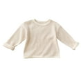thumbnail image 1 of Otqutp Little Children Evening Blouse Kids Toddler Baby Boys Girls Long Sleeve Crewneck T Shirt Solid Lightweight Blouse Pullover Tops (Beige-a,12-18 Months), 1 of 6