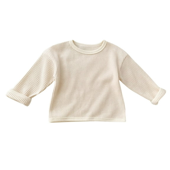 Otqutp Little Children Evening Blouse Kids Toddler Baby Boys Girls Long Sleeve Crewneck T Shirt Solid Lightweight Blouse Pullover Tops (Beige-a,12-18 Months)