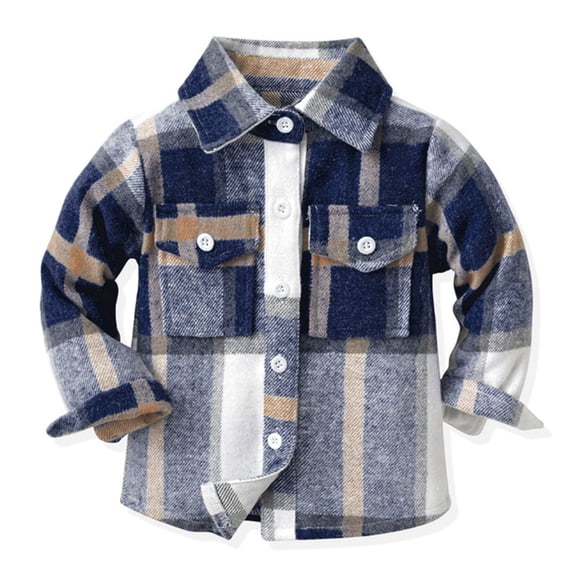 Otqutp Little Children Fashion Blouse Toddler Boys Girls Shirt Coat Jacket Plaid Long Sleeve Kids Turn Down Collar Button Tops Outwear(Blue-c,2-3 Years)
