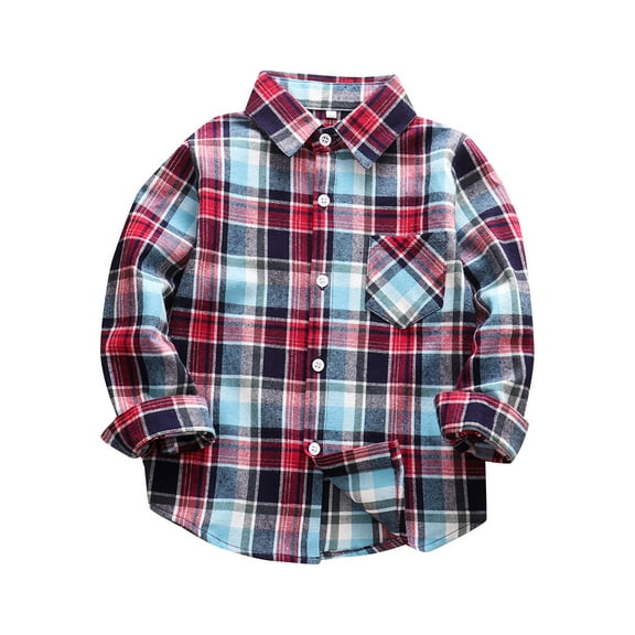 Otqutp Little Children Long Blouse Kids Girls Toddler Plaid Pleated Mini Dress Button Down Plaid Flannel Shirts Long Sleeve Casual Pocket Shirts(C-Blue,2-3 Years)