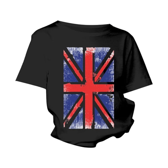 Otqutp Little Children Princess Blouse British Flag Summer Print Short Sleeve Boys and Girls Fashion Casual Children's T Shirts for 1 to 11 Years