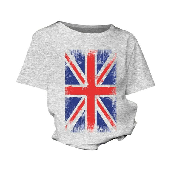 Otqutp Little Children Princess Blouse British Flag Summer Print Short Sleeve Boys and Girls Fashion Casual Children's T Shirts for 1 to 11 Years