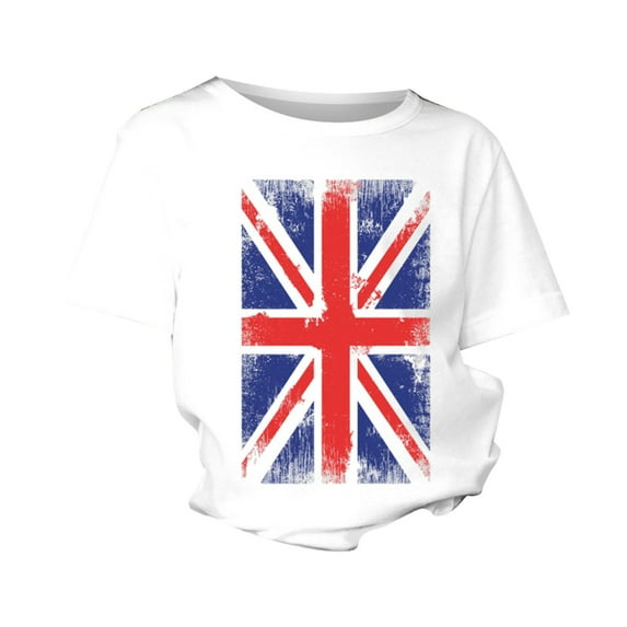 Otqutp Little Children Princess Blouse British Flag Summer Print Short Sleeve Boys and Girls Fashion Casual Children's T Shirts for 1 to 11 Years
