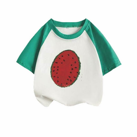 Otqutp Little Children Princess Tops Toddler Kids Baby Boys Girls Gifts for Children Changing Flip Sequins T Shirt Watermelon Tops Short Sleeve Summer Clothes