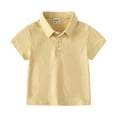 thumbnail image 1 of Otqutp Little Children School Blouse Kids Boys Girls Flannel Shirt Jacket Soild Short Sleeve Lapel Button Down Shacket Shirt Top Outwear(a-Beige,2-3 Years), 1 of 3