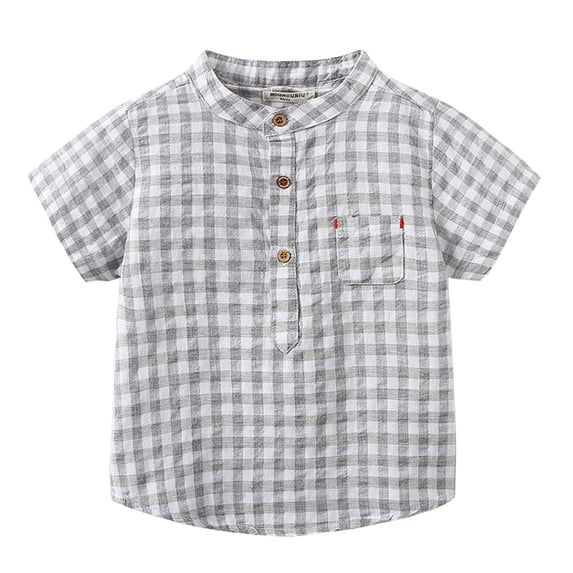Otqutp Little Children School Blouse Kids Boys Girls Flannel Shirt Jacket Soild Short Sleeve Lapel Button Down Shacket Shirt Top Outwear(c-Grey,2-3 Years)