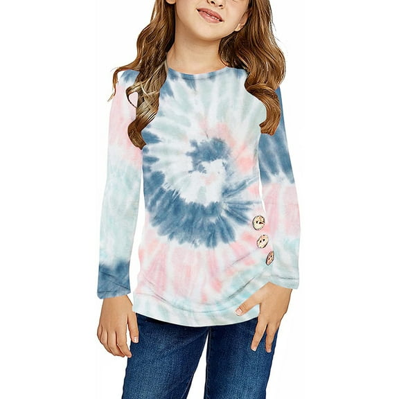 Otqutp Little Children Summer Spring Blouse Front Knot Tunic Button Tee Girls Short Sleeve TShirt Casual Tops Crewneck Blouse Kids Girls Tops(F-Blue,12-13 Years)