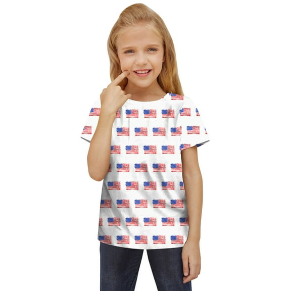 Otqutp Little Children Tops Kids Toddler Unisex Spring Summer Active Fashion Daily Daily Indoor Outdoor Print Short Sleeve Tops American Independence Day Tshirt Clothing