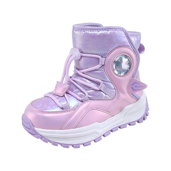Otqutp Little Girls Boys Snow Boots Outdoor Warm Comfortable Non Slip Mid Calf Padded Small Big Kids Winter Non Slip Shoes for Cold Weather Outdoor(Purple,6-7 Years)