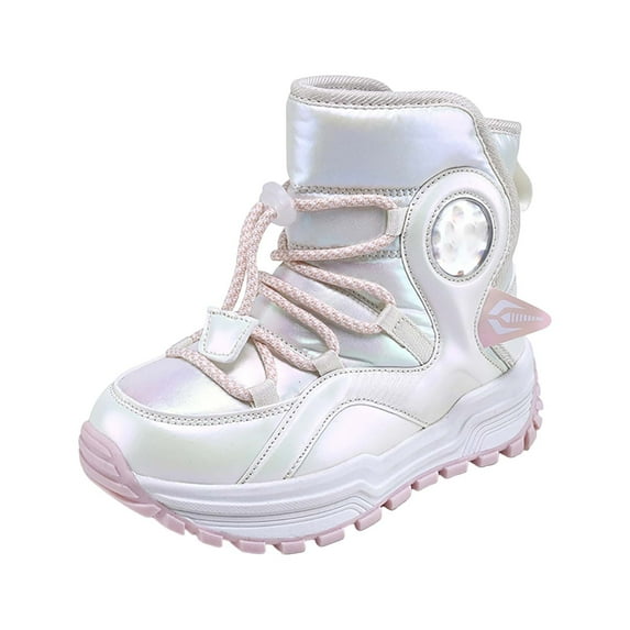 Otqutp Little Girls Boys Snow Boots Outdoor Warm Comfortable Non Slip Mid Calf Padded Small Big Kids Winter Non Slip Shoes for Cold Weather Outdoor(Beige,11-12 Years)