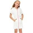 thumbnail image 1 of Otqutp Little Girls Fashion Zipper Swim Cover Up Kids Swimsuit Coverup Zip Up Beach Bathing Suit Short Sleeved Hooded Absorbent Beach Dress(3-White,6-7 Years), 1 of 7