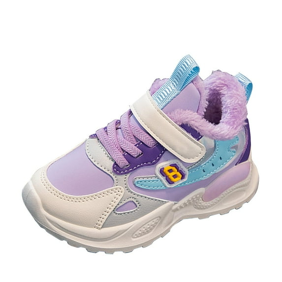 Otqutp Little Girls Outdoor Sneakers Fashion Big Kids Winter Water Proof Flat Keep Warm Sport Shoes Comfortable Shoes 3-11 Years(Purple,5-5.5 Years)
