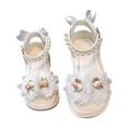 thumbnail image 1 of Otqutp Little Girls Pearl Ankle Strap Sandals Open-Toe Princess Dress Shoes for Big Girls Floral Lace Leather Flat Sandals, 1 of 4