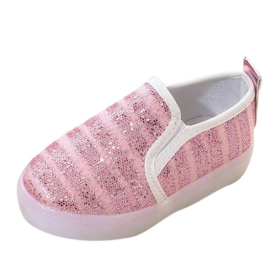 Otqutp Little Girls Shoes Toddler Girls Boys Canvas Shoes Slip On Light Up Shoes Casual Lazy Loafers Flat Sole Shoes for Toddler 1 to 6 Years