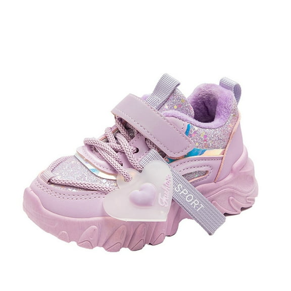 Otqutp Little Kid Breathable Sneakers Anti Slip Fashion Big Kids Winter Water Proof Flat Keep Warm Sport Shoes Girls Comfortable Shoes 3-11 Years (Purple,7-8 Years)