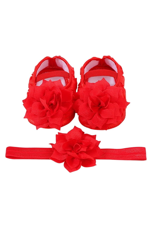 Little Kid First Walking Shoes Baby Girls Shoes with Hairband Set 0 to 1 Years Old Baby Shoes Soft Sole Walking Shoes