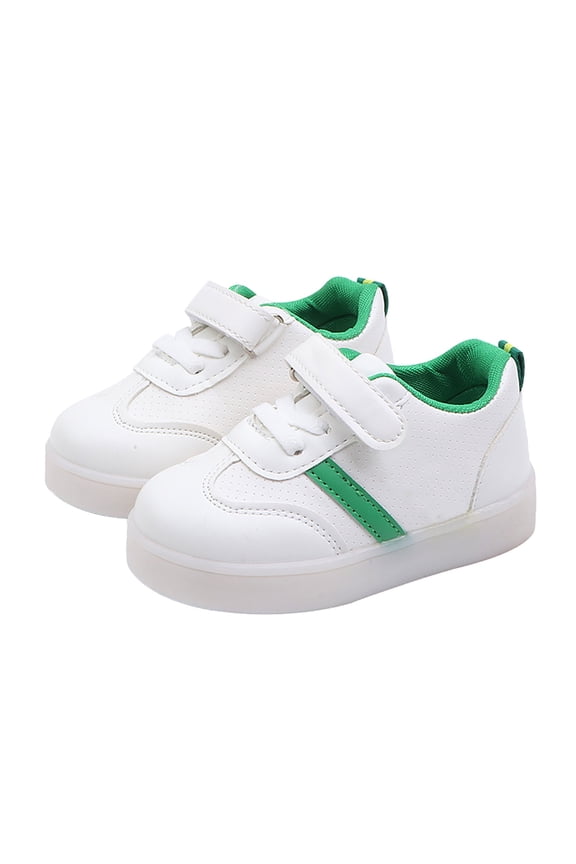 Little Kid Low Heel Shoes&nbsp;Children's Light Shoes New Children's Shoes Men and Girls Light Casual Shoes Board Shoes Colorful Flash Shoes(Green,2.5-3 Years)
