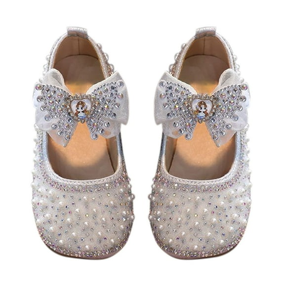 Otqutp Little Kid Outdoor Shoes Toddler Baby Girls Glittery Dress Princess Bow Ballet Shoes Baby Soft Soled Leather Shoes 1-7 Years Fashion Girls' Shoes