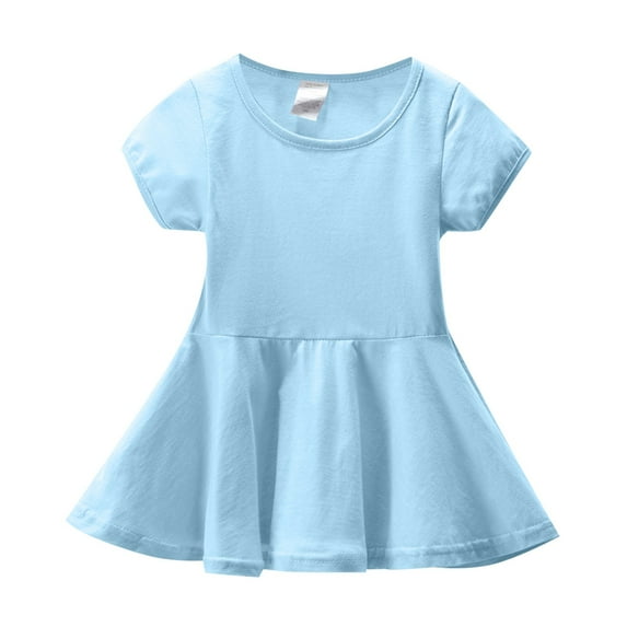 Otqutp Long Dress for Toddler Summer Girl Solid Color Crewneck Short Sleeve A Line Knee Length Dress Casual Home Outing Playwear Dress