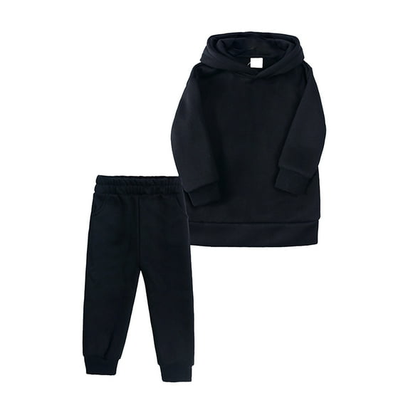 Otqutp Long Sleeve Clothes for Toddler Kids Toddler Baby Girls Boys Autumn Winter Warm Thick Solid Cotton Long Sleeve Lined Tops Hooded Hoodie Pants Sweatshirt Set(Black,5-6 Years)