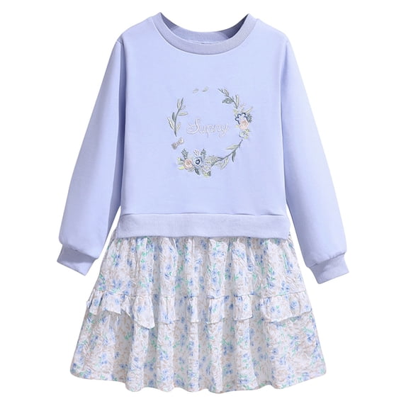 Otqutp Outfits for Toddler Girls 1Piece Baby Girls Long Sleeve Floral Patterned Dress and Cardigan Set Casual Fall Winter Dresses (Blue,5-6 Years)