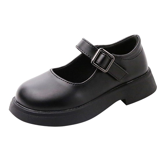 Otqutp Mary Jane Shoes for Girls Leather Buckle Strap Flats with Chunky Sole Toddler Kids Non-Slip Casual Dress Shoes