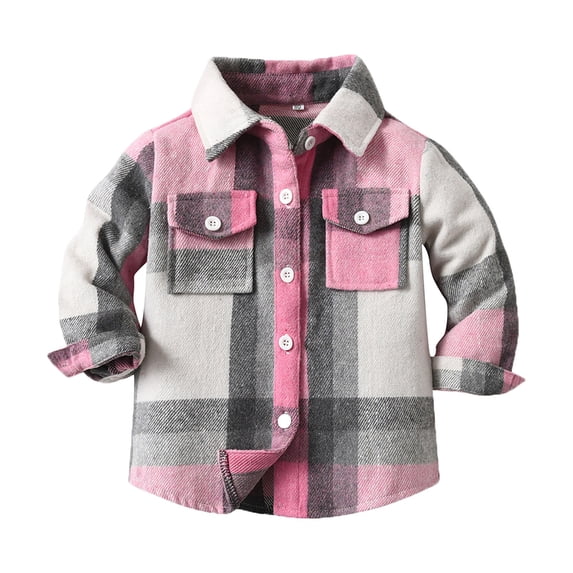 Otqutp Baby Dress Coats Windproof Middle and Small Children's Spring and Fall Casual Long Sleeved Milled Plaid Collar Shirt Jacket for Boys(Pink,18-24 Months)