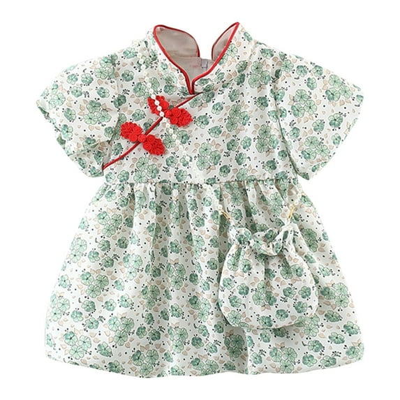 Otqutp Mini Dress for Toddler Toddler Girls Short Sleeve Floral Prints Princess Dress Dance Party Dresses Clothes for 6M to 4 Years