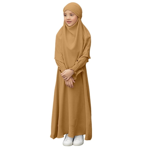 Otqutp Muslim Dress for Girls with Hijab 𝗜slamic Prayer Clothes Set Dubai Abaya Kaftan Jilbab Burqa Clothing Solid Outfits