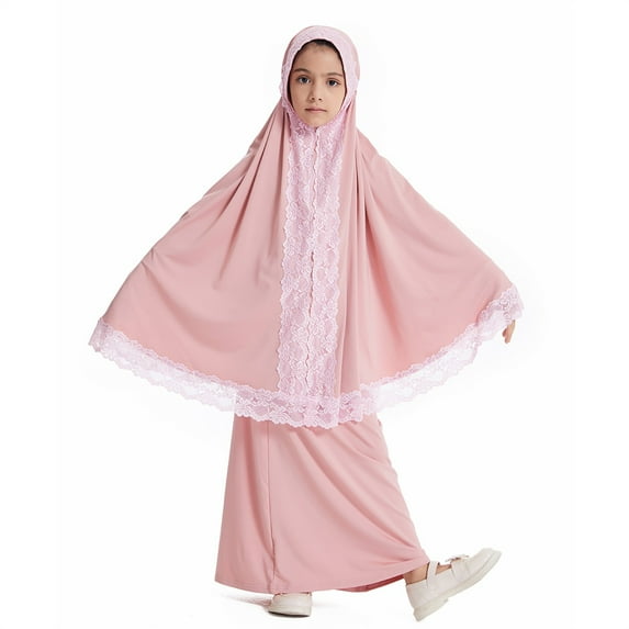 Otqutp Muslim Prayer Hijab Dress for Girls Hooded Abaya Full Cover Islam đť——ubai Modest Robe đť—śslamic Ramadan Prayer Clothes