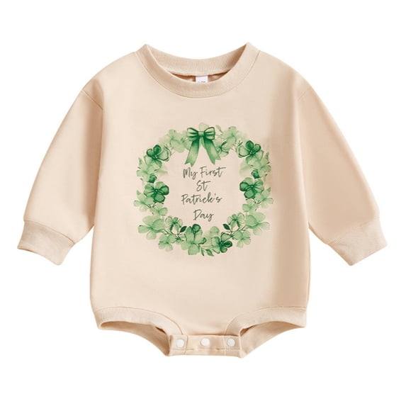 Otqutp New Born Baby St Patricks Day Romper Onesie Long Sleeve Crewneck Sweatshirt Boys Cute Easter Jumpsuit Girls Boys Bodysuit