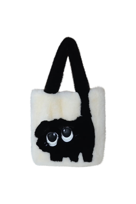 New Fashionable Plush Handbag for Women Top Handle Clutch with Shoulder Strap Clasp Large Eyed Creative Furry Bag