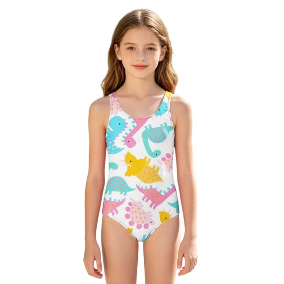 Otqutp One Piece Swimsuit for Teen Girls Print Scoop Neck Sleeveless Stretch Bathing Suit Summer Pool Beach Breathable Swim Outfit