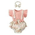 thumbnail image 1 of Otqutp Outdoor Clothing for Toddler Girls Ruffles Long Sleeve Floral Print Romper Bowknot Ribbed Bodysuits Headbands Outfits, 1 of 9