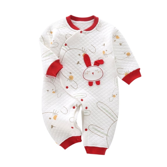 Otqutp Outdoor Jumpsuit for Kids Baby Girls Boys Bunny Calendar Chinese New Year Thick Warm Kimono Tang Suit Red Long Sleeve Romper Outfits(a-Beige,9-12 Months