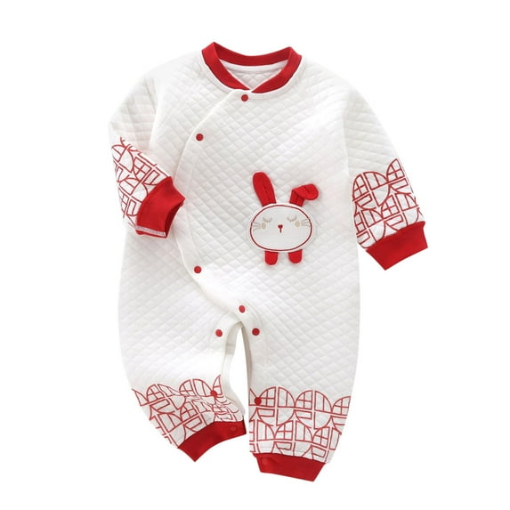 Otqutp Outdoor Jumpsuit for Kids Baby Girls Boys Bunny Calendar Chinese New Year Thick Warm Kimono Tang Suit Red Long Sleeve Romper Outfits(a-White,12-18 Months