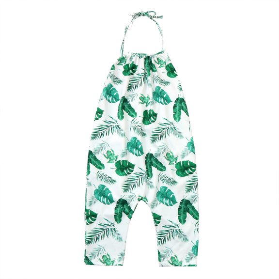 Otqutp Outdoor Overalls for Toddler Kids Baby Girls Sleeveless Summer Strap Print Romper Jumpsuit Playsuit Spring Fall Clothes(Green-B,4-5 Years